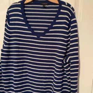 Lands End	plus size 3x	v-neck blue and white striped sweater